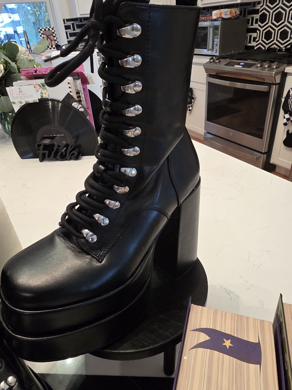 Steve Madden Black Platform Combat Boot - Picture 2 of 6